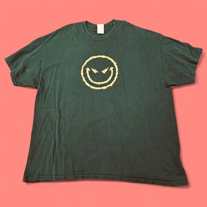 Vintage Y2K Gorp Green Skater Funny Evil Smiley Face Attitude Grin T-Shirt 2XL
